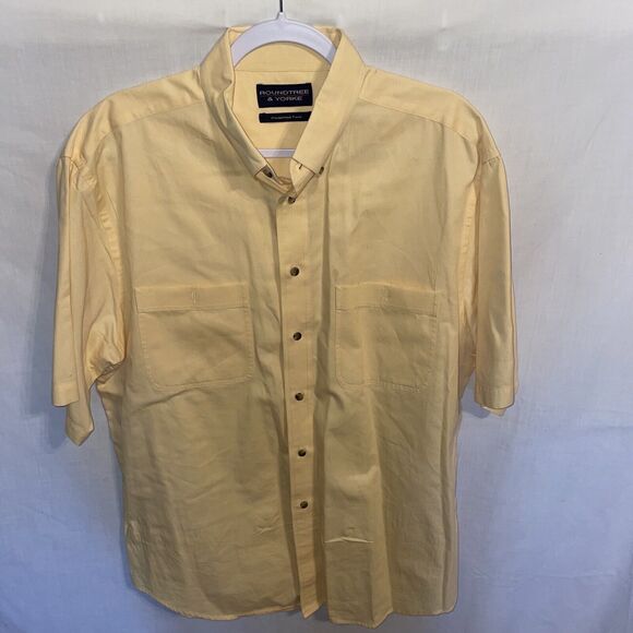 Roundtree & Yorke Dress Shirt Men’s Size Large Yellow Button Up Short Sleeve - Picture 1 of 12